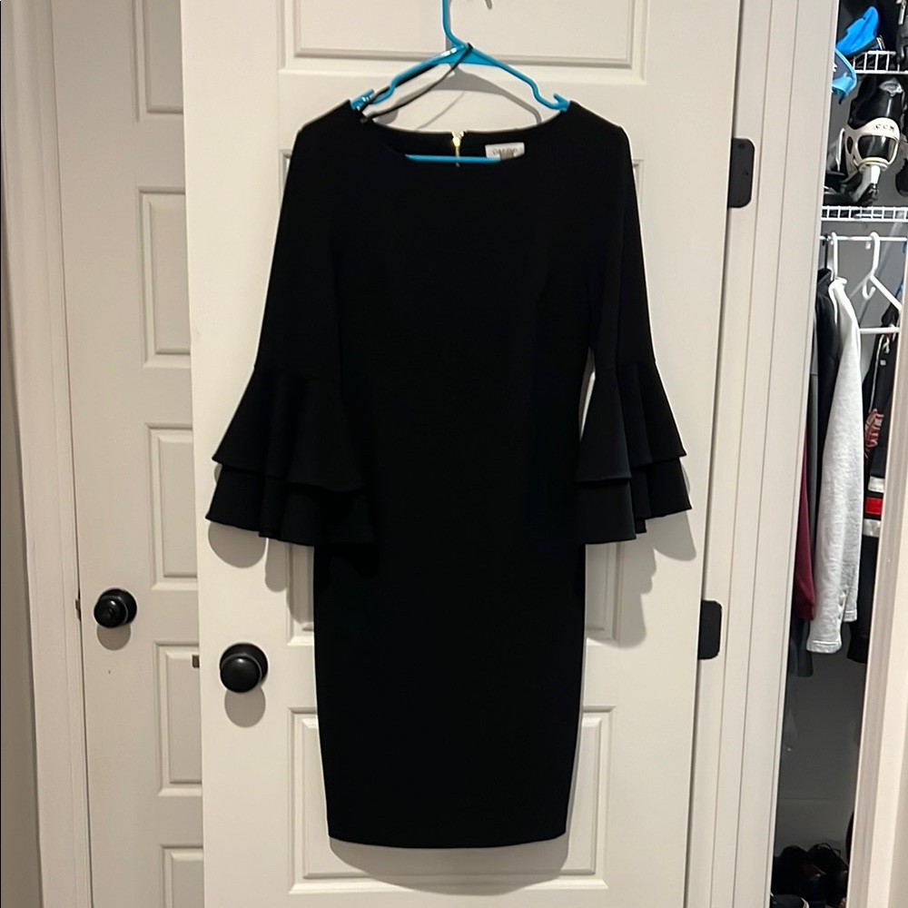 Calvin Klein Elegant Black Ruffle Sleeve Dress